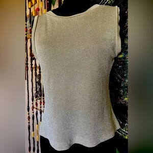 VTG Rad & Rare Sparkly Silver Glam Rock Bowie Inspired Sleeveless Blouse. S/M.